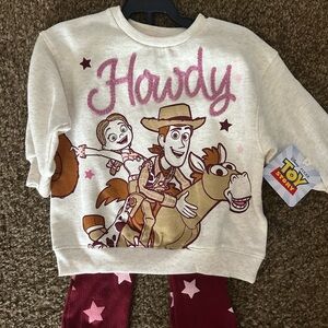 Disney Cream Sweatshirt and Burgundy Star Leggings Kids Matching Set